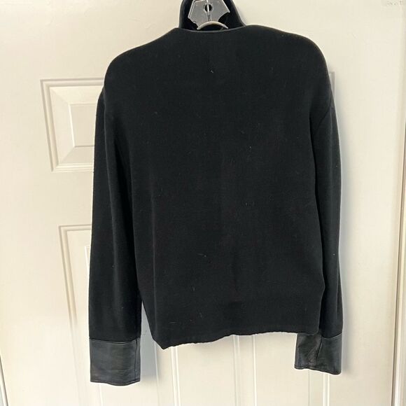 VTG Santa Fe Black Leather V Neck Wool Blend Sweater Pullover M - Picture 3 of 5